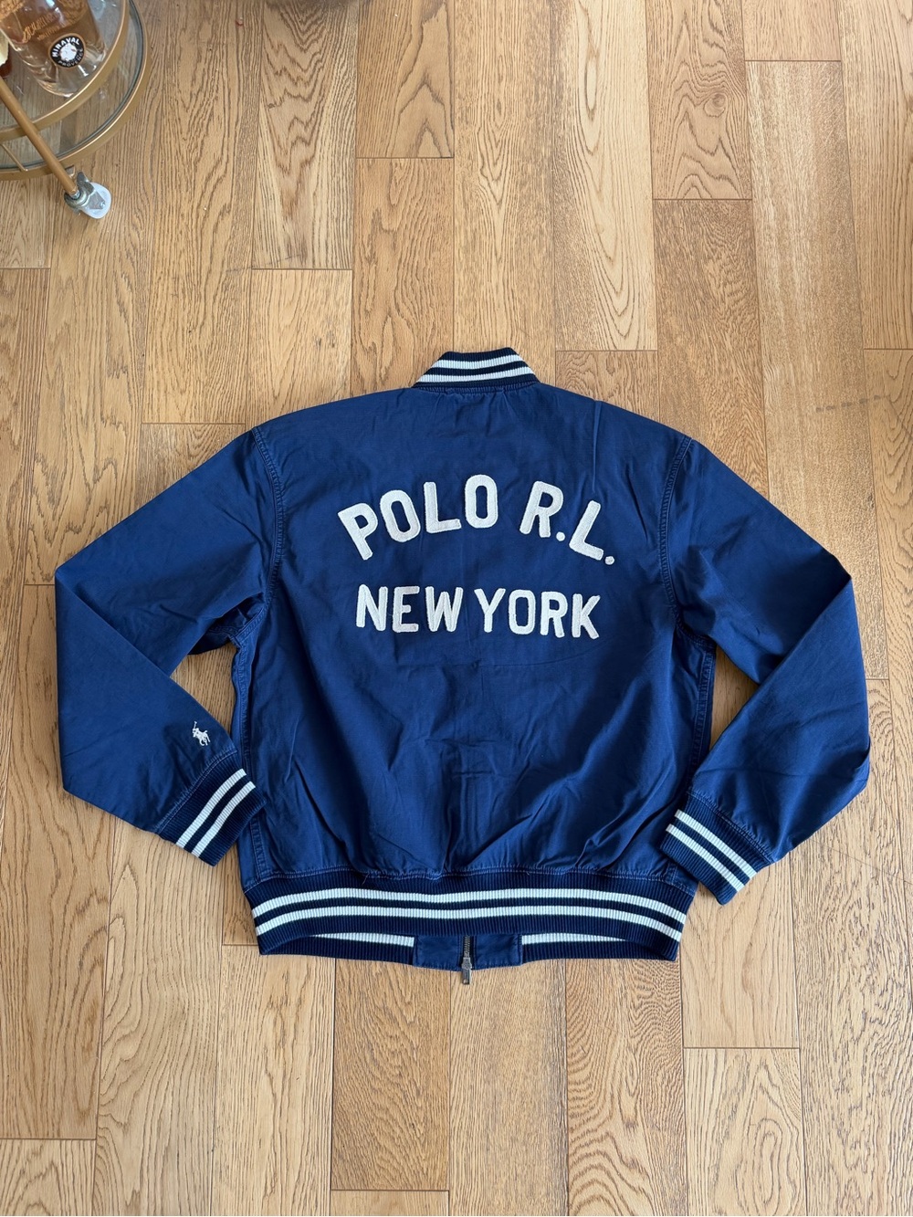 Polo Ralph Lauren Navy Blue Varsity Jacket Patch Embroidered US Open Prep RRL